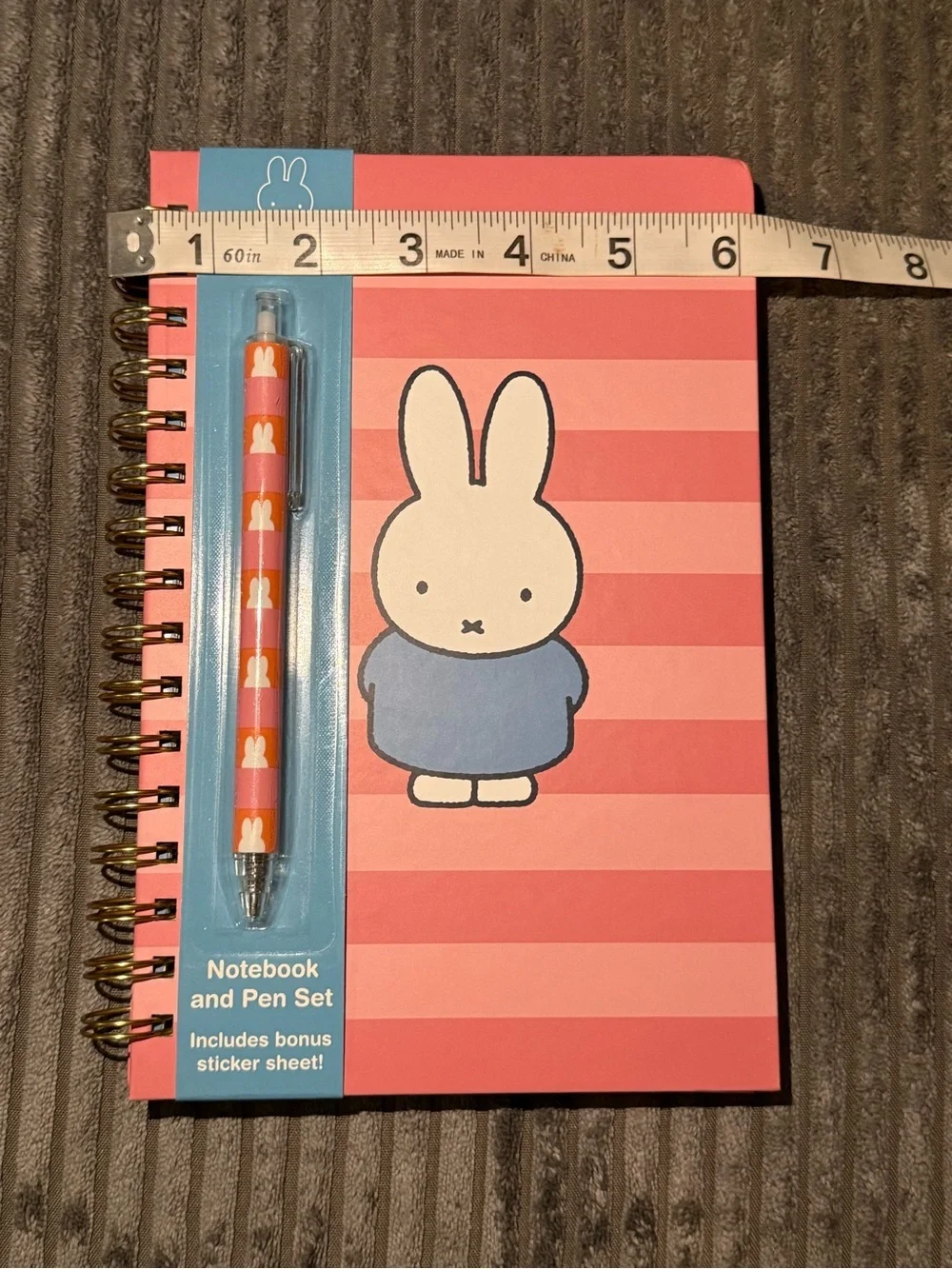 miffy Coral Striped Notebook & Pen Set with Blue Outfit